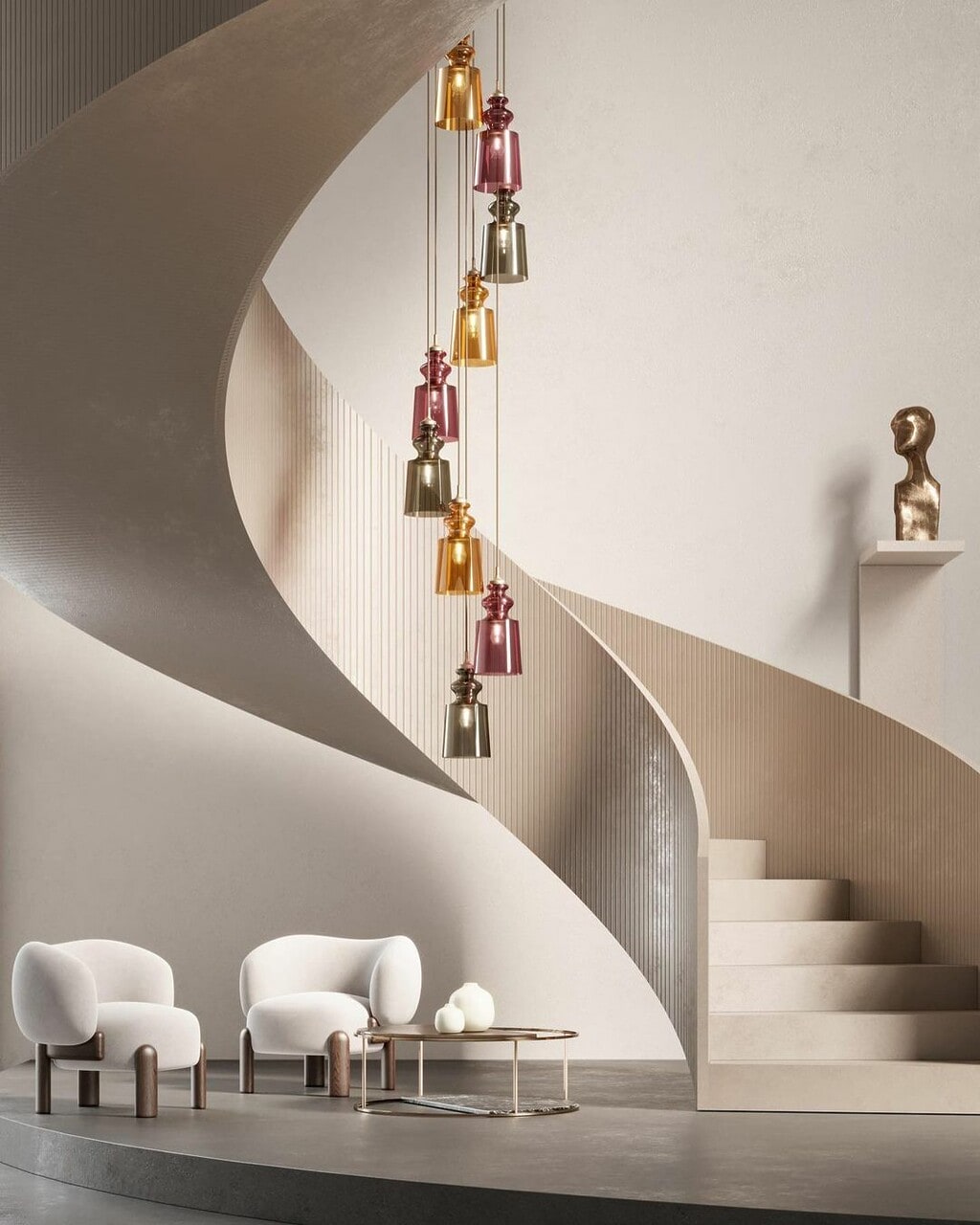 @enlightenedvingaus shows the use of colourful lights in a beige home. 