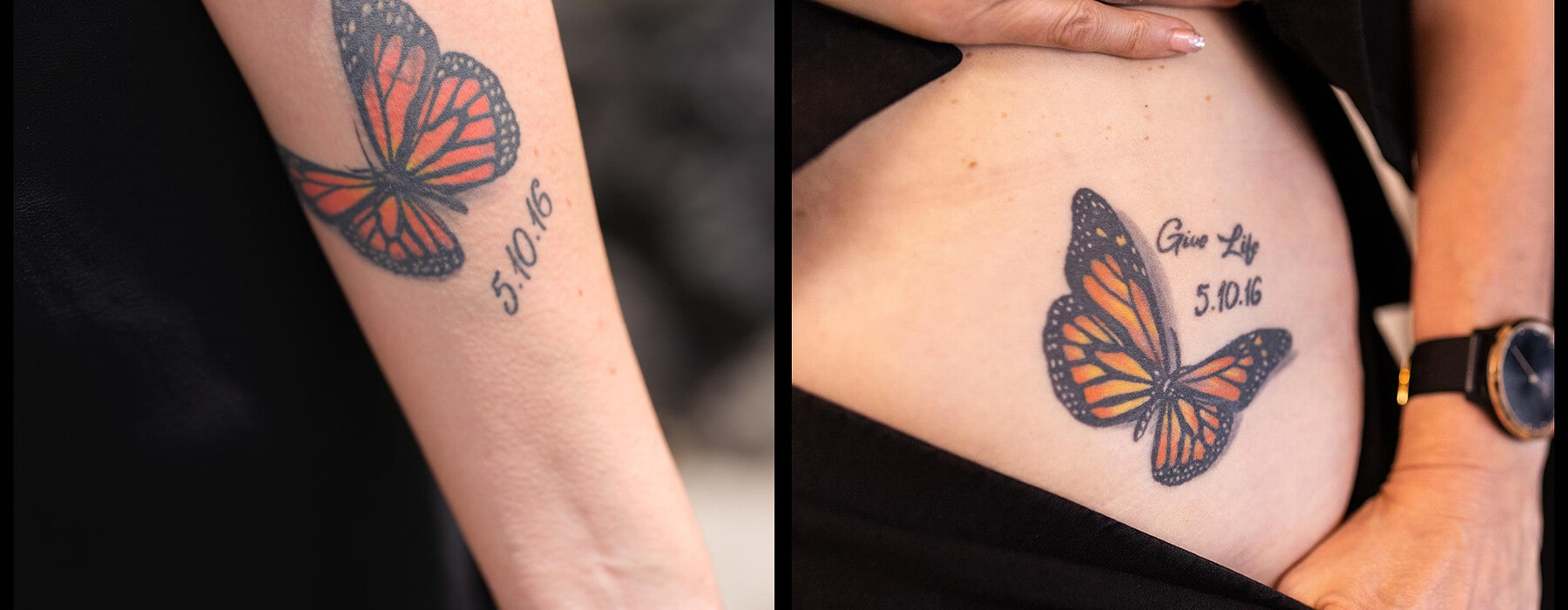 image of a person with a butterfly tattoo on their arm and hip