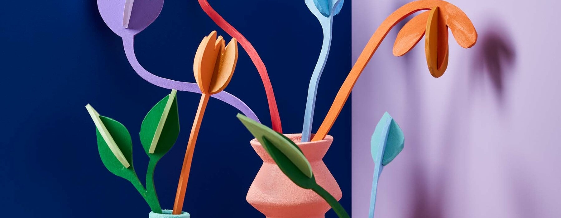 colourful vase of wooden flowers